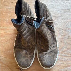 Bruno Bordese Men's Brown Camo High-Top Zip-Up Sneakers